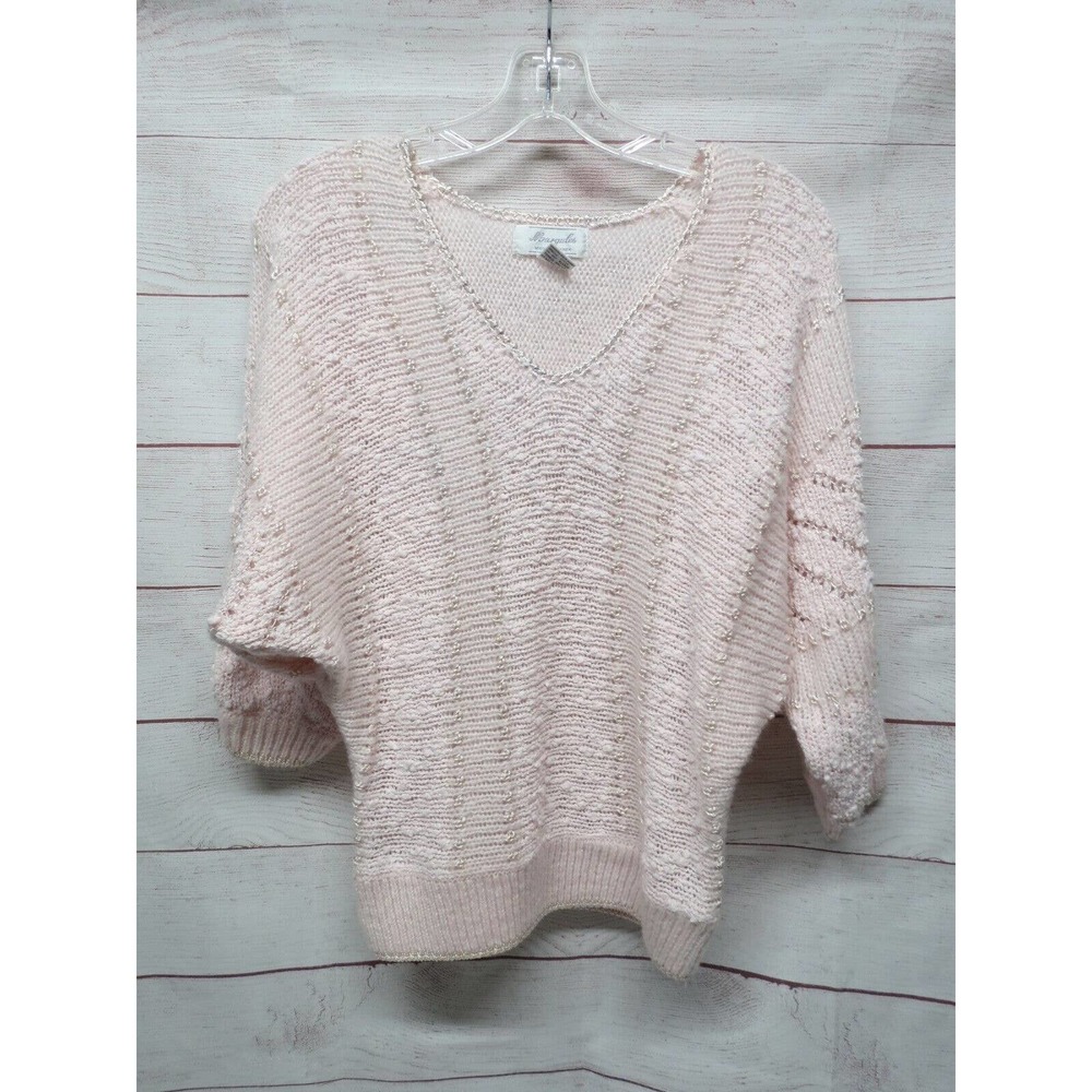 Vintage Light Pink Dolman Sleeve Textured Sweater V-Neck Size Medium